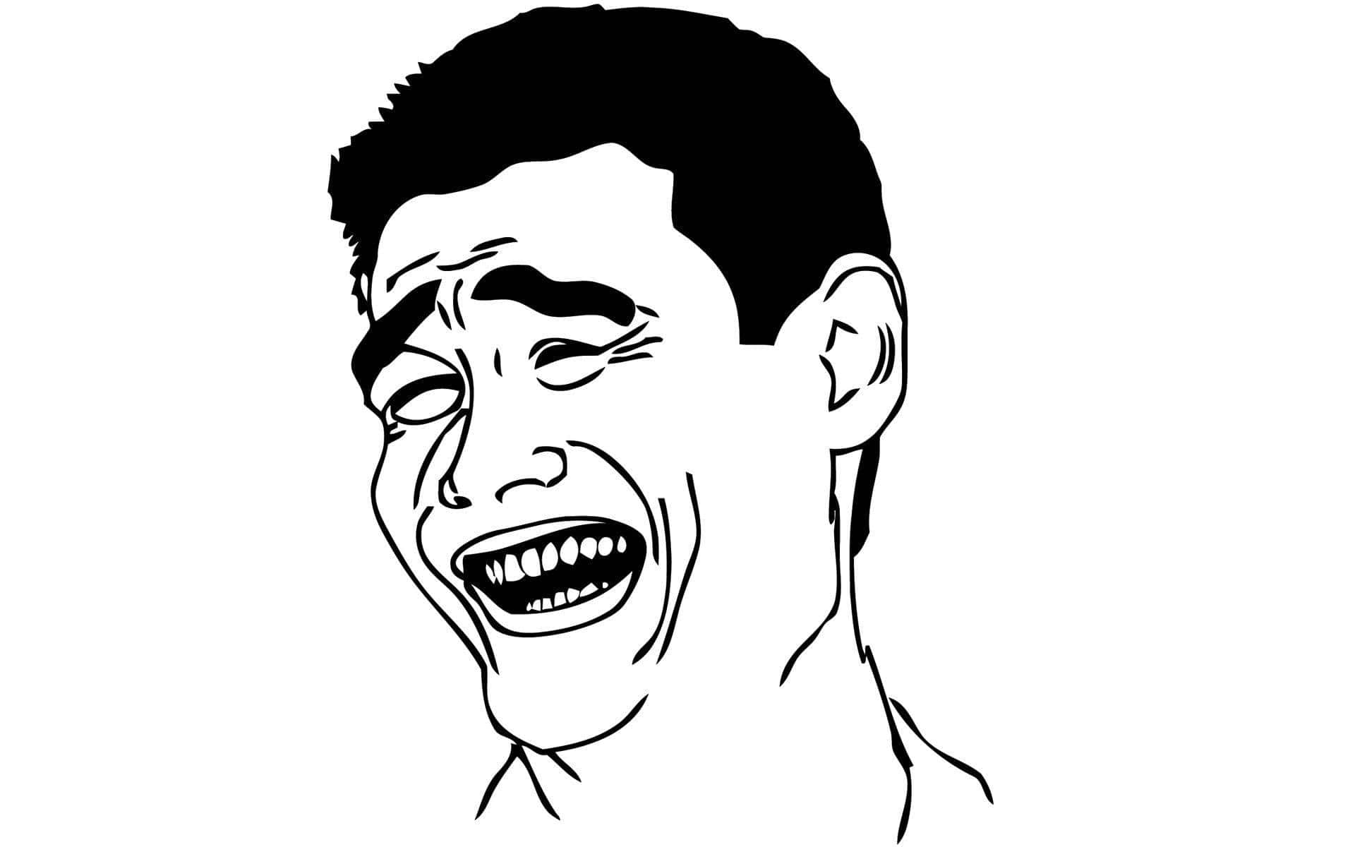 Meme Faces Funny 桌布 壁紙 — 一幅清晰的黑白線條畫，描繪一個扭曲成誇張露齒笑容的男人面孔。