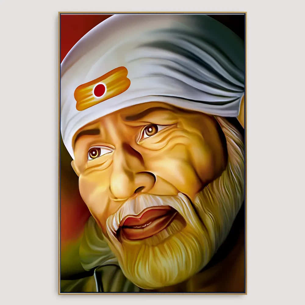 Indian 桌布 壁紙 — 一幅生動的數位肖像，描繪一位戴著白色頭巾、額頭有紅點的老人，在深紅色背景前溫暖微笑。