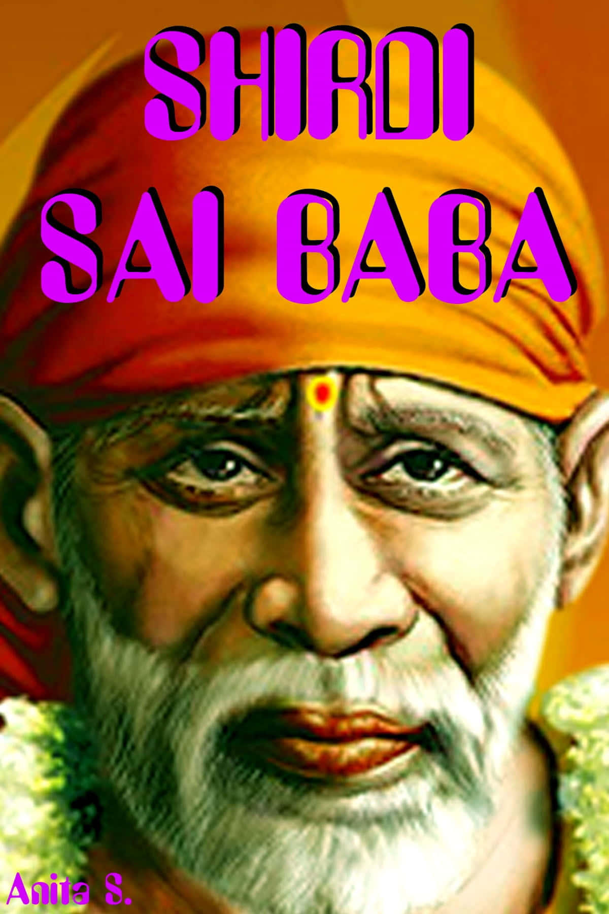 Indian 桌布 壁紙 — 一幅生動的數位肖像，描繪了白鬍鬚、戴橙色頭巾的 Shirdi Sai Baba，背景為溫暖的漸變色。