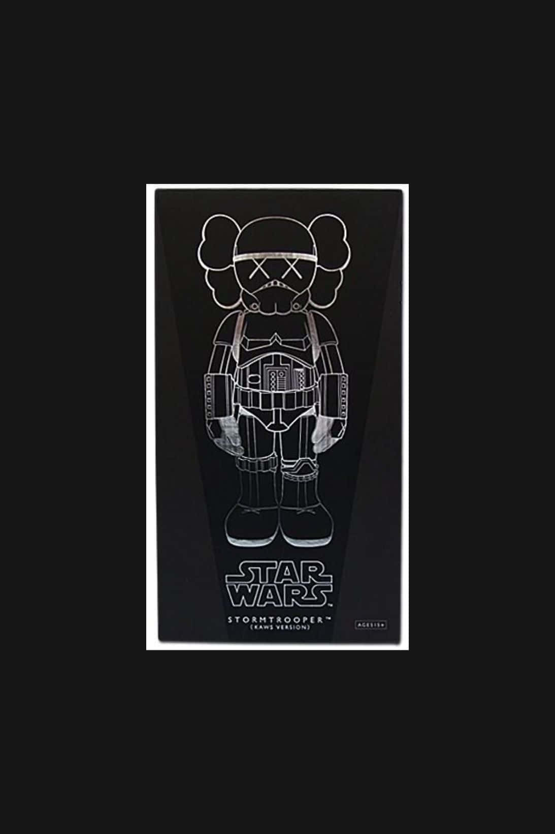 Kaws Stormtrooper 桌布 壁紙 — 一幅白色線條藝術插圖，描繪了KAWS版本的星際大戰風暴兵，居中於黑色背景上。