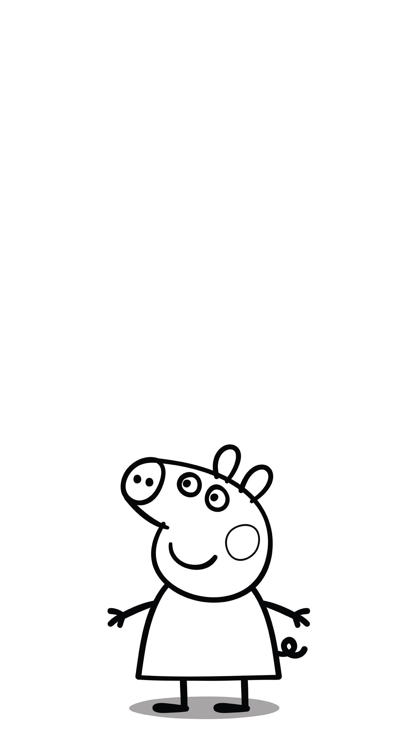 黑白 桌布 壁紙 — 一幅簡單的黑白線條畫，描繪Peppa Pig站在純白色背景前，露出開朗的笑容。