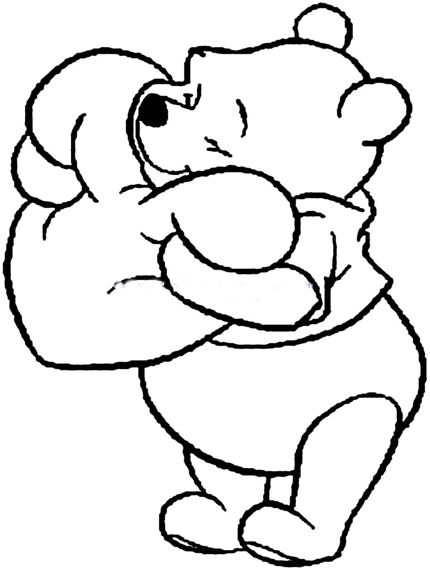 Cartoon Colouring 桌布 壁紙 — 一幅簡單的黑白線條畫，描繪一隻熊抱著一個大圓形物體，表情滿足。