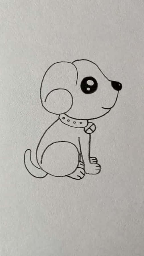 Easy Dog 桌布 壁紙 — 一幅簡單的黑白線條畫，畫著一隻可愛的卡通小狗，坐直身體，有大眼睛和項圈。