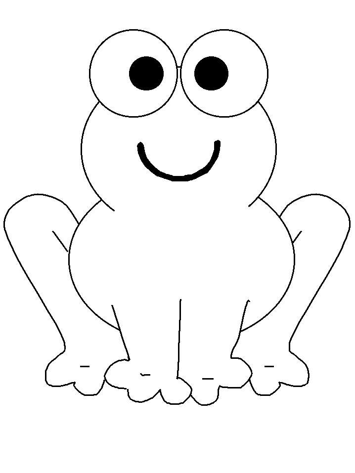 Cute Coloring 桌布 壁紙 — 一幅簡單的黑白線條畫，畫著一隻快樂的卡通青蛙，有大大的圓眼睛和微笑的臉。