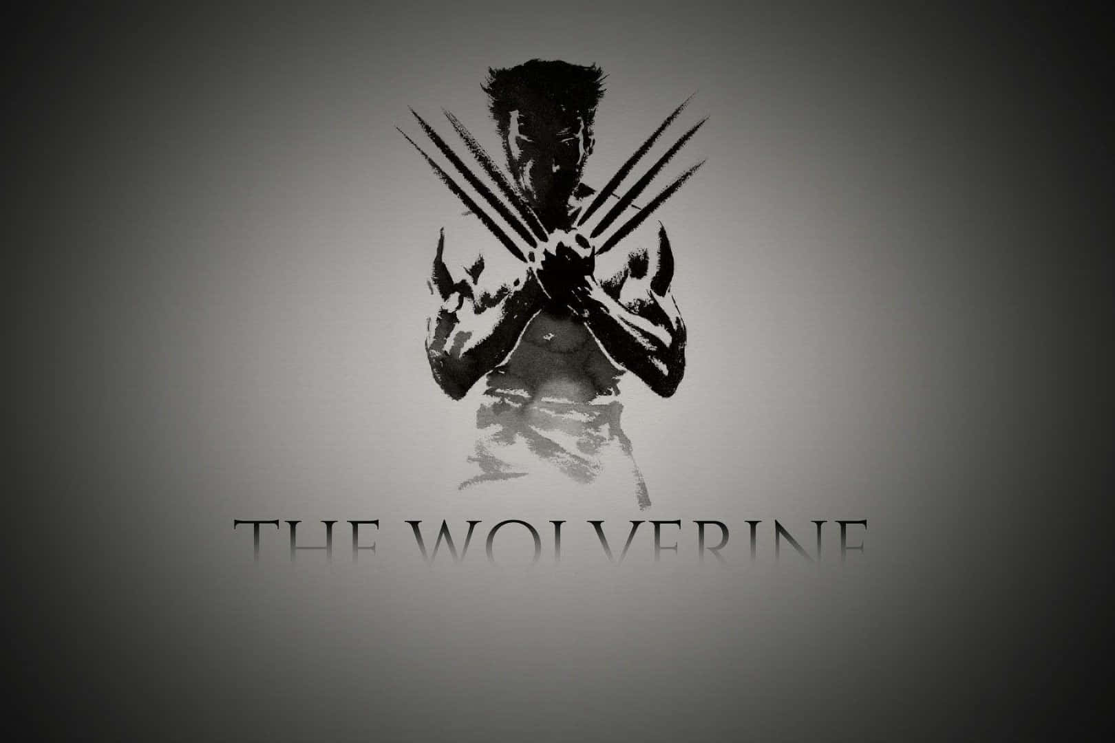 金鋼狼 桌布 壁紙 — 一幅粗糙的黑白插圖，描繪金鋼狼（Wolverine）在漸變灰色背景上伸出利爪。