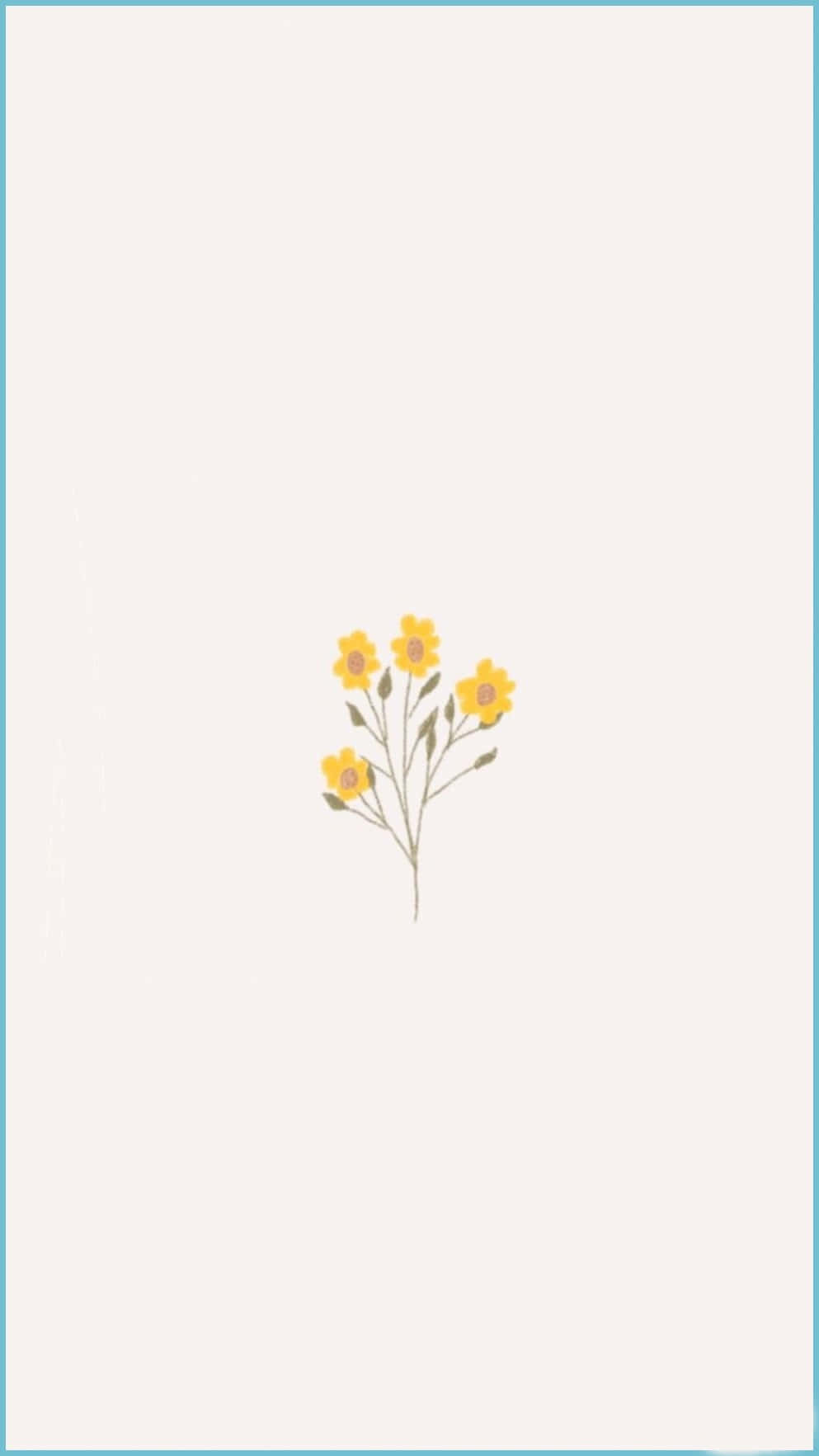 Cute Aesthetic Flower 桌布 壁紙 — 一幅精緻的極簡插圖，描繪細長莖上的一小簇黃色花朵，背景為柔和的米白色。