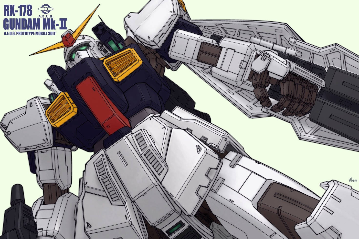 RX-178鋼彈MK-II機動戰士，動漫風格，帶有白色、黃色和紅色點綴。 — 機動戰士鋼彈 壁紙