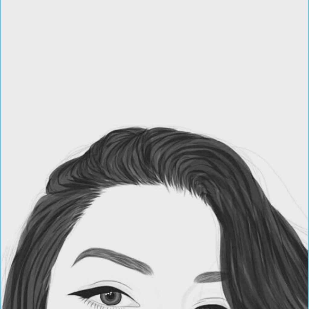 Bad Aesthetic 桌布 壁紙 — 一幅詳細的黑白插圖，描繪女性的眼睛和頭髮，背景為純色。