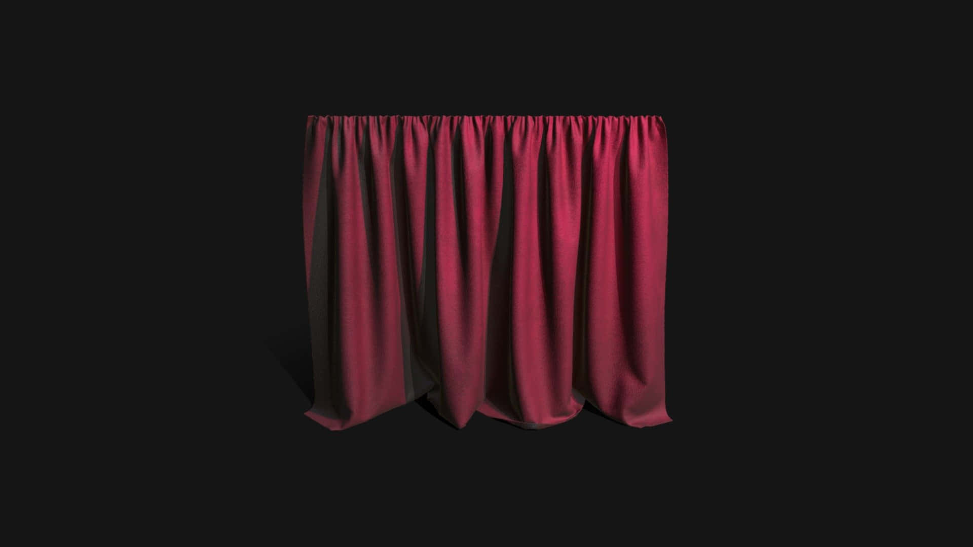 Red Curtain 桌布 壁紙 — 一幅豐富的勃艮第色劇院窗簾懸掛在 stark 黑色背景上，投下柔和陰影，暗示著期待。
