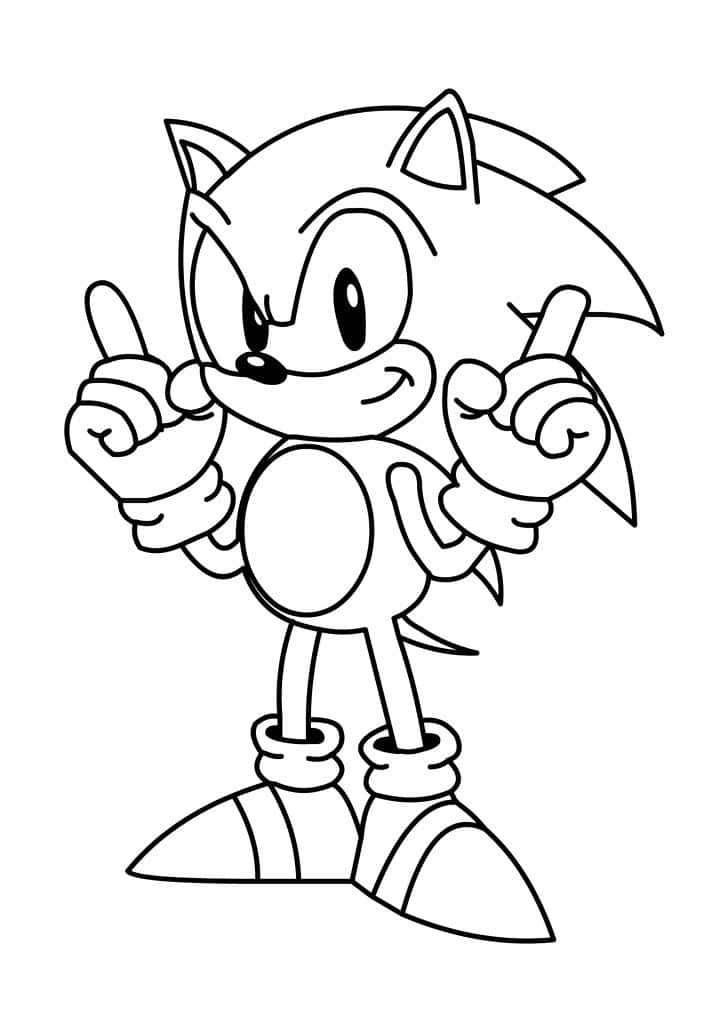 Sonic The Hedgehog Coloring 桌布 壁紙 — 一幅音速小子開心豎起兩個大拇指的黑白線條畫。