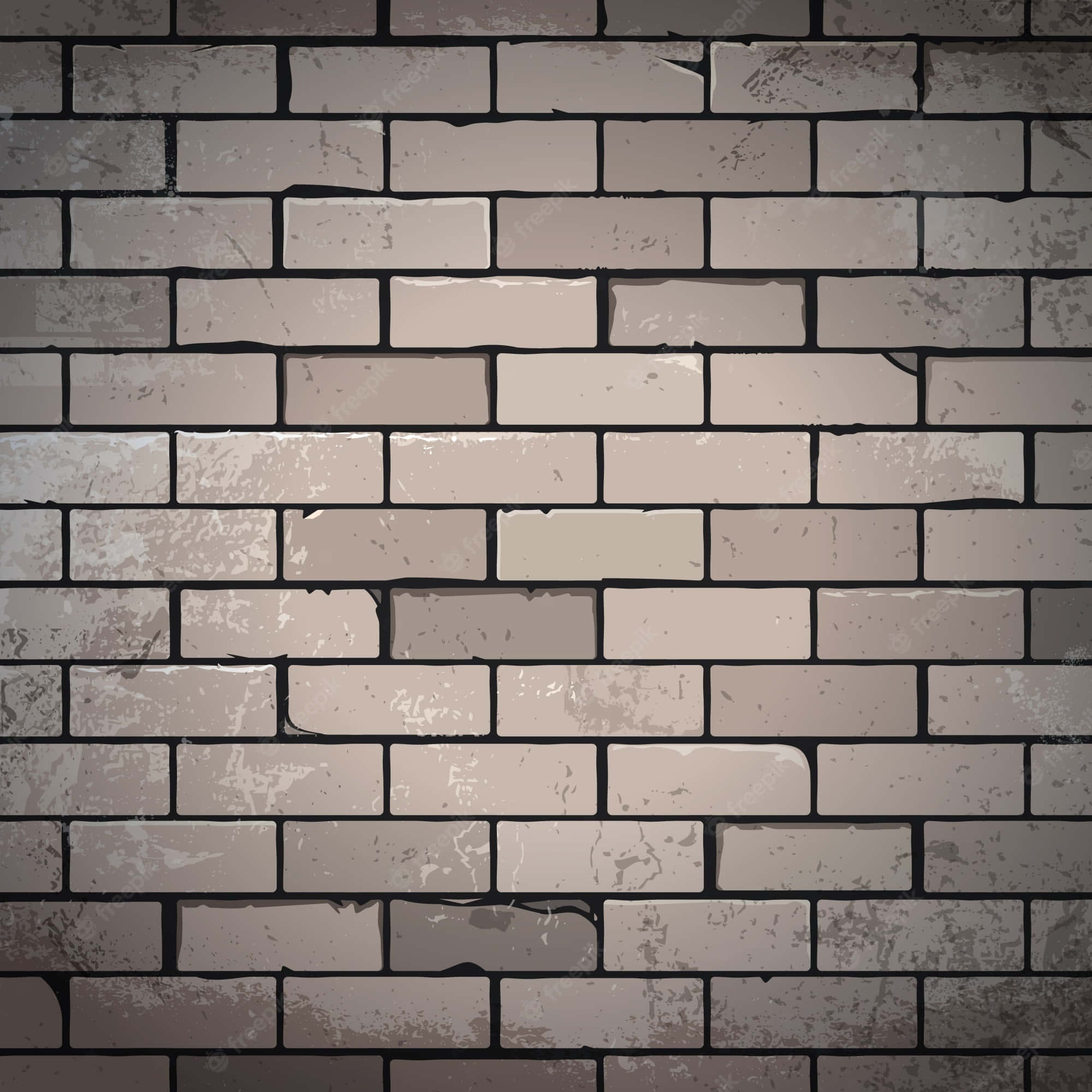 Brick 桌布 壁紙 — 一幅風化磚牆，帶有各種灰色色調和紋理砂漿線，以數位插圖風格呈現。