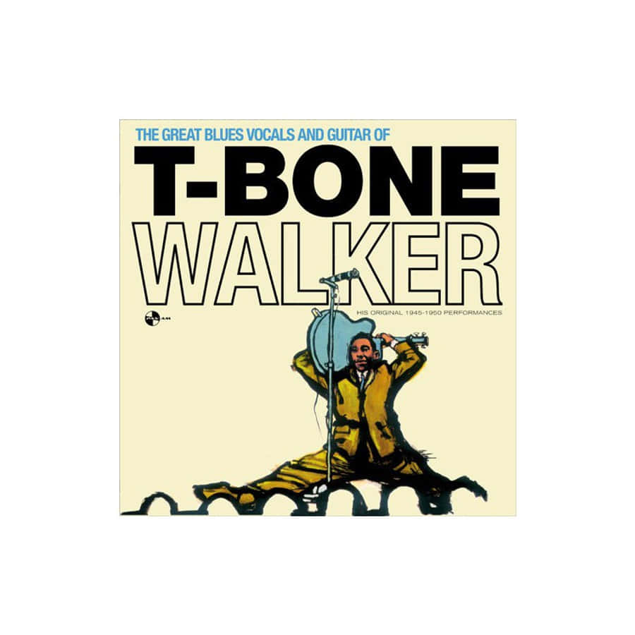 artist 桌布 壁紙 — 一幅風格化插圖，描繪 T-Bone Walker 在奶油色背景上彈吉他並對著麥克風唱歌，搭配粗體字型。