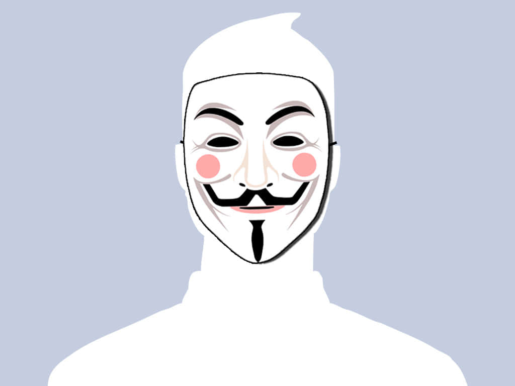 Anonymous Mask 桌布 壁紙 — 一幅風格化插圖，描繪一個人戴著白色蓋伊·福克斯面具，臉頰粉紅，背景為淺藍色。