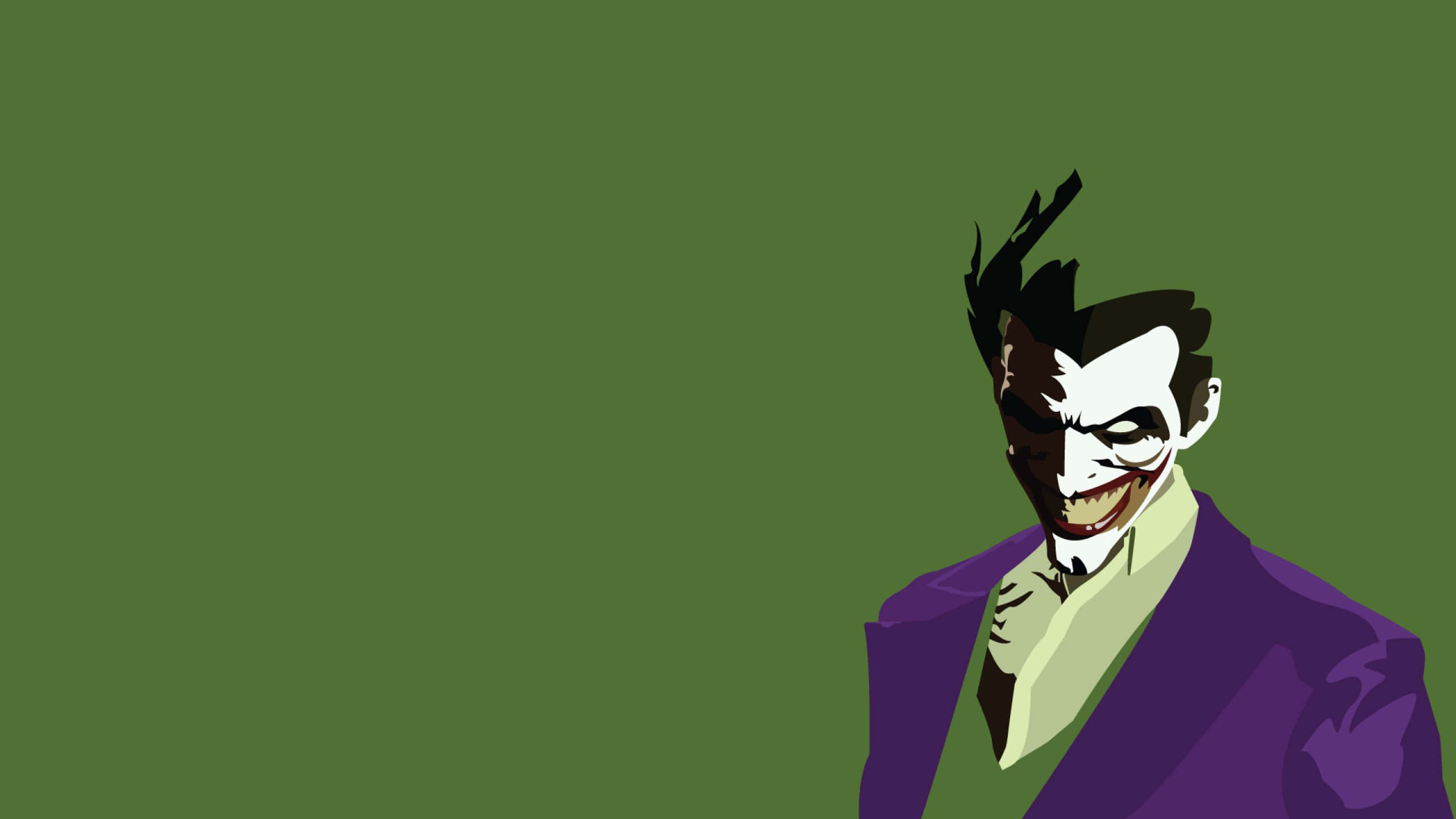 The Joker Comic 桌布 壁紙 — 一幅風格化插圖，描繪小丑咧嘴大笑、頭髮尖刺，背景為純綠色。