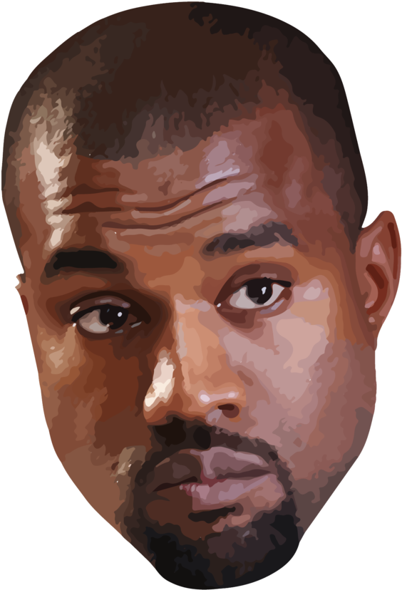 肯伊 桌布 壁紙 — 一幅風格化的 Kanye West 數位肖像，帶有紋理筆觸和強烈凝視，背景為黑色。