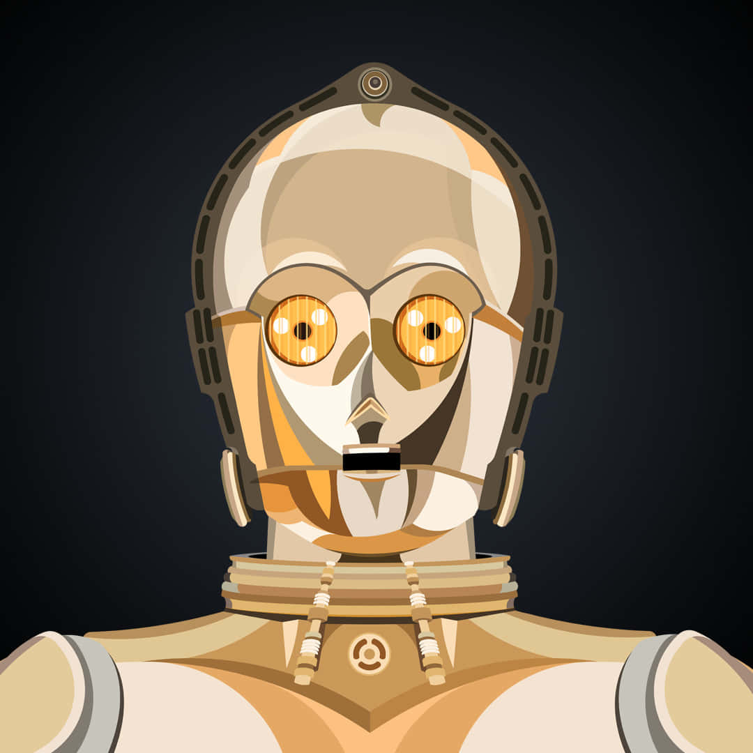 C-3po 桌布 壁紙 — 一幅風格化的C-3PO插圖，在深色背景上帶有發光的橙色眼睛。