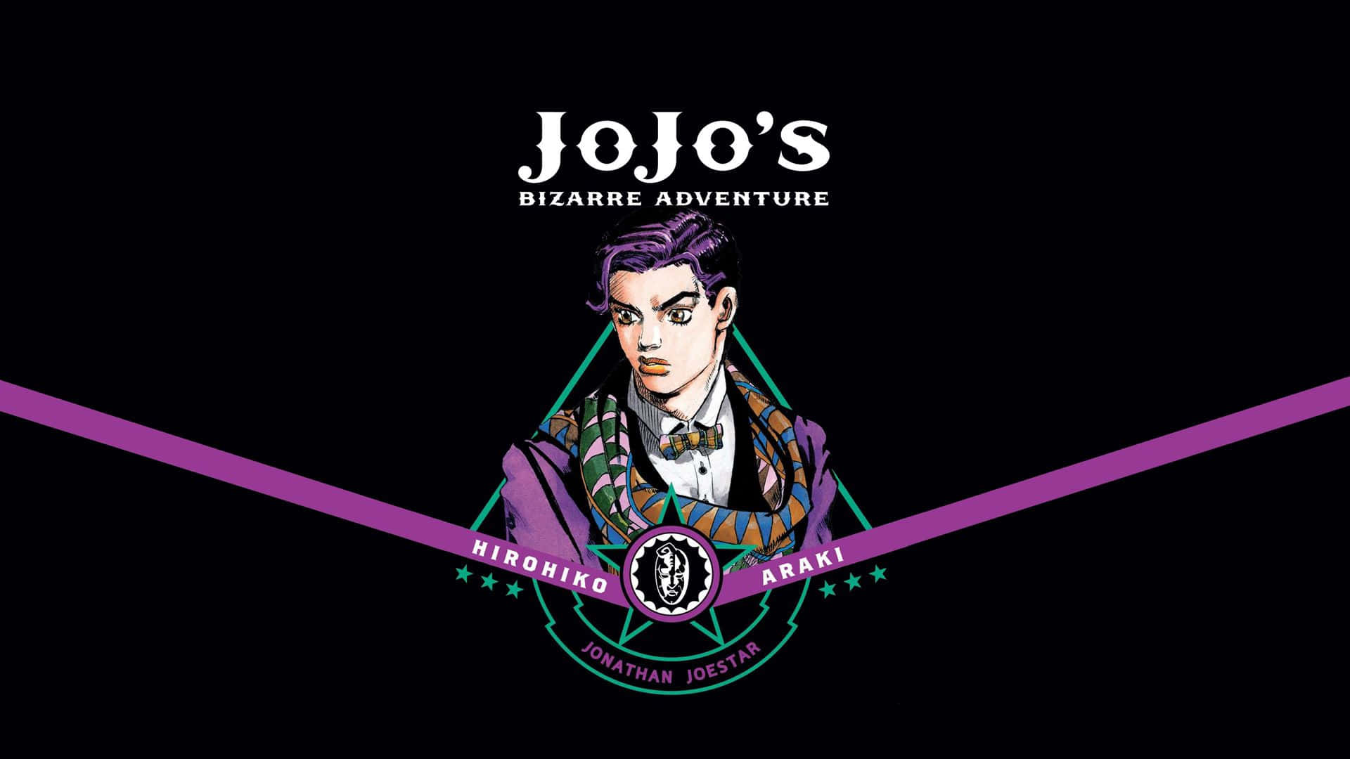 Phantom Blood 桌布 壁紙 — 一幅風格化的動畫肖像，描繪《JoJo的奇妙冒險》中的喬納森·喬斯達，以紫色對角線框在黑色背景上。