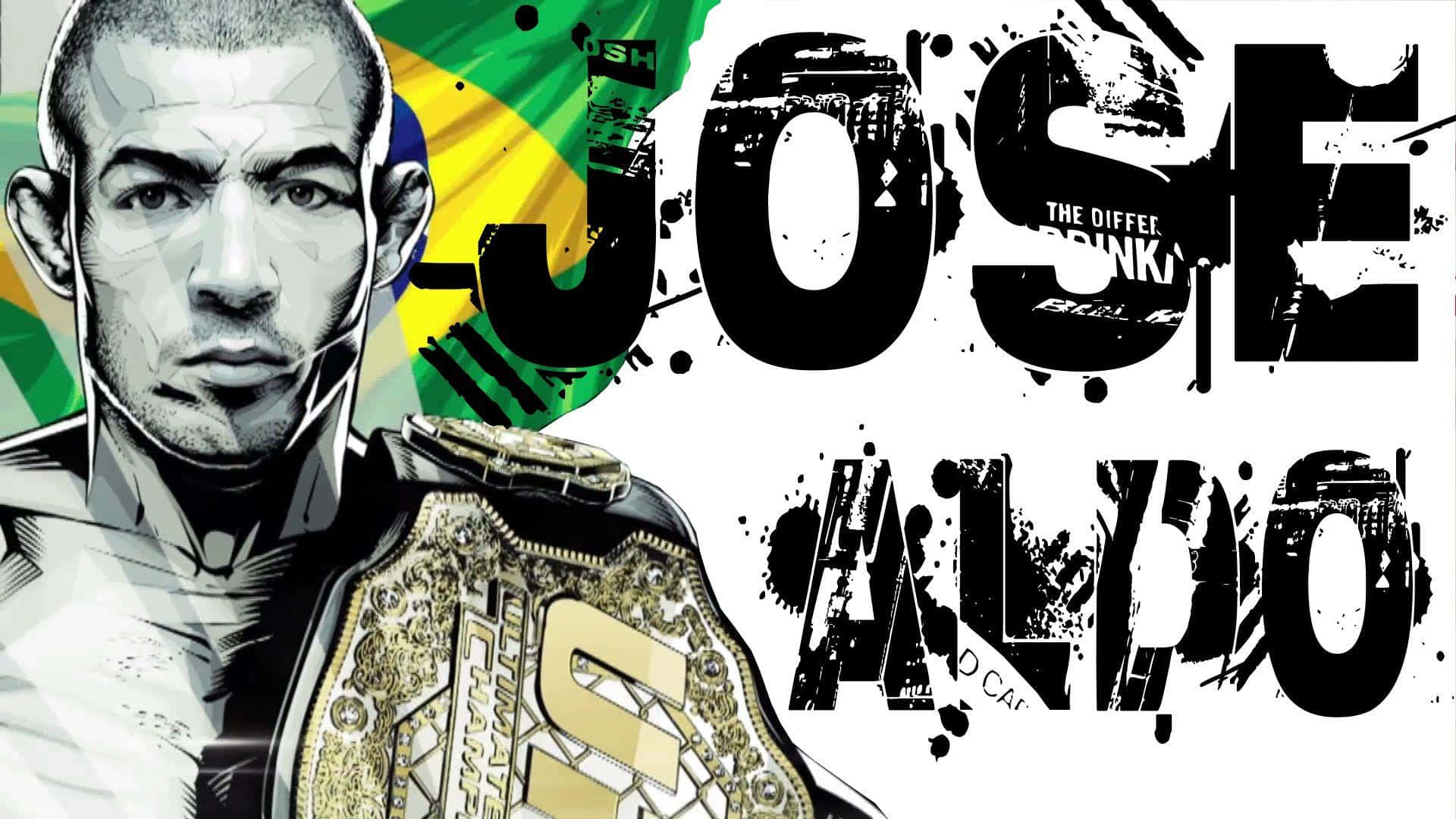 UFC 桌布 壁紙 — 一幅風格化的圖像，描繪混合武術家荷西·阿爾多手持冠軍腰帶，背景為巴西國旗。