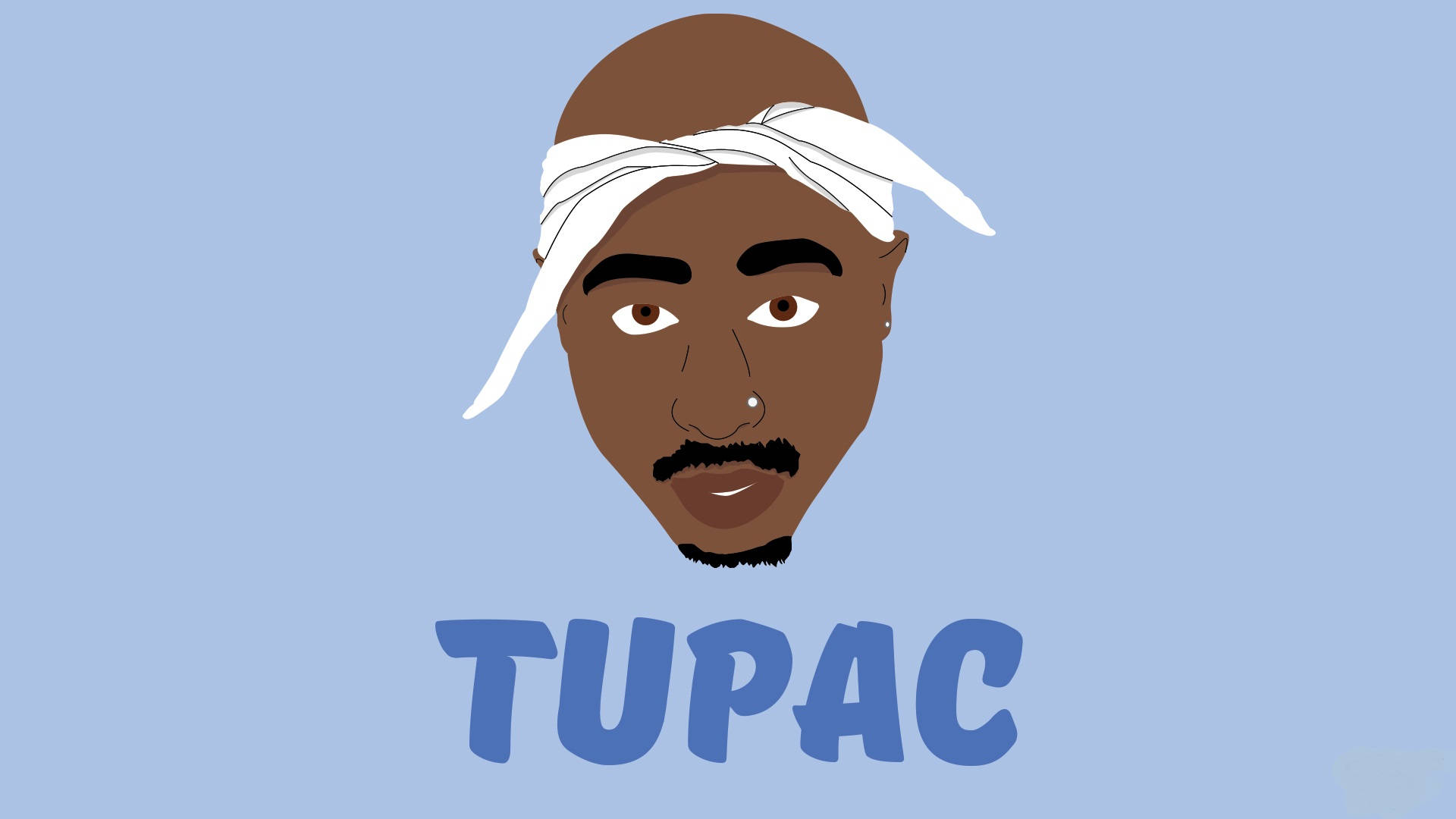 tupac 桌布 壁紙 — 一幅風格化的圖帕克·夏庫爾頭像插圖，戴著白色頭巾，背景為純藍色。