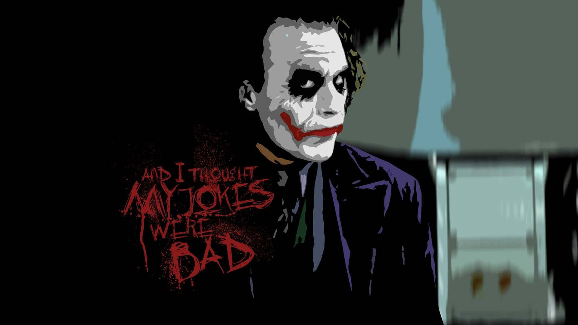 Joker Quotes 桌布 壁紙 — 一幅風格化的小丑插圖，白色臉部塗料、紅唇和深色眼睛，背景為深色並帶有紅色文字。