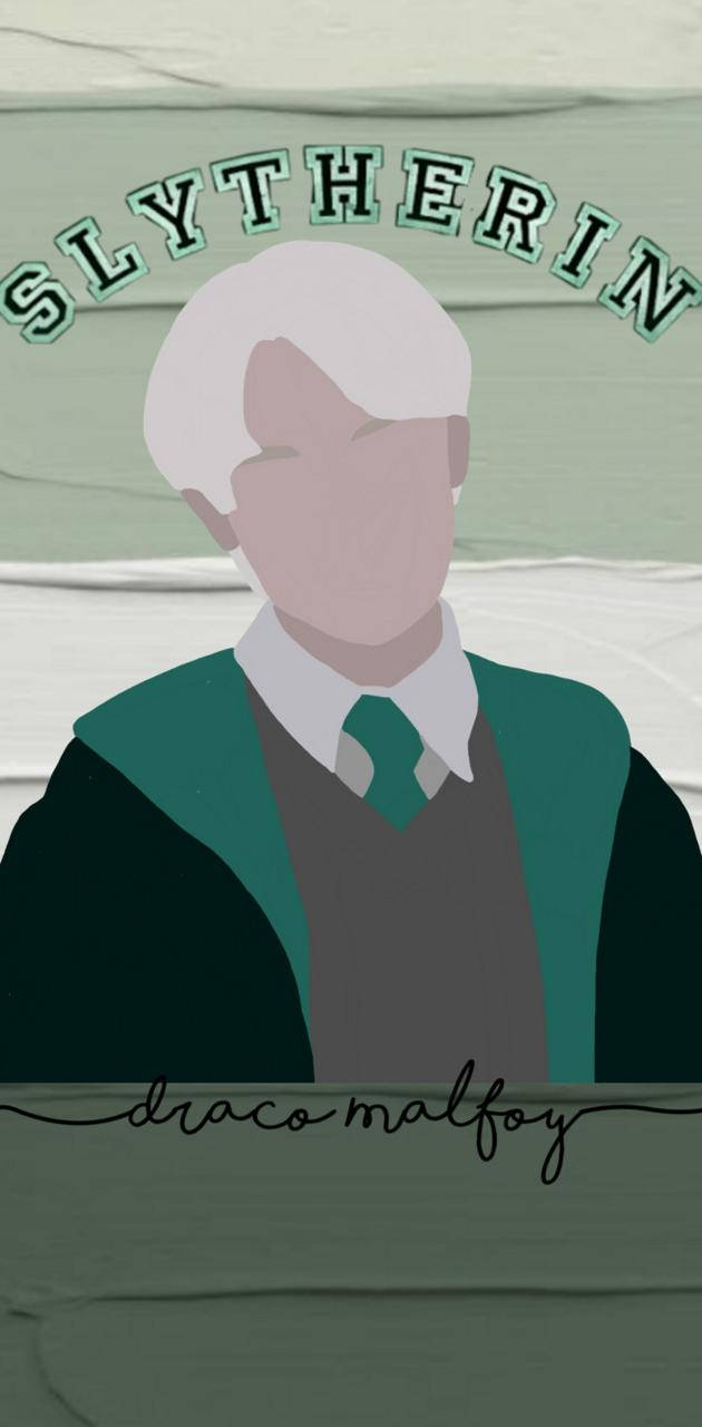 draco 桌布 壁紙 — 一幅風格化的插圖，描繪了穿著史萊哲林長袍的跩哥·馬份，背景為帶有紋理的綠色。