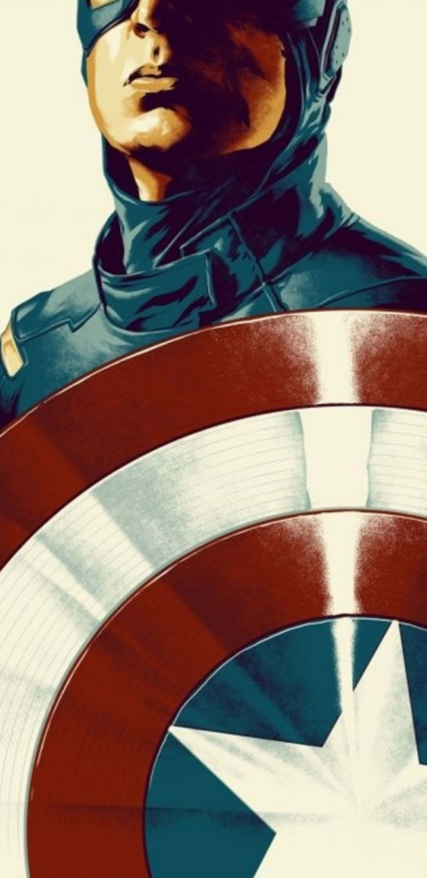 Pixel 3xl Captain America 桌布 壁紙 — 一幅風格化的插圖，描繪美國隊長手持標誌性盾牌，表情堅定。