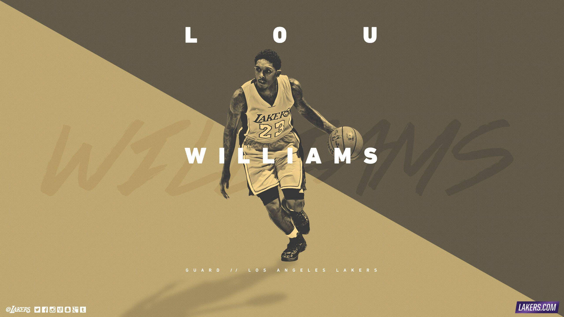 身穿湖人隊球衣的Lou Williams在風格化的圖形設計中運球。 — Michael B Jordan 壁紙