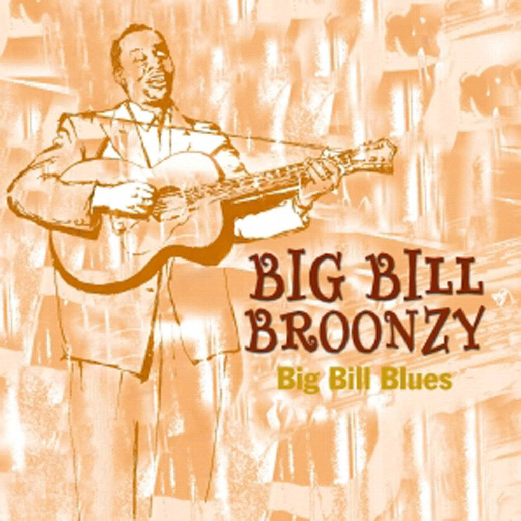 動畫 桌布 壁紙 — 一幅風格化的插圖，描繪音樂家 Big Bill Broonzy 在溫暖的橙色紋理背景上愉快地彈奏原聲吉他。