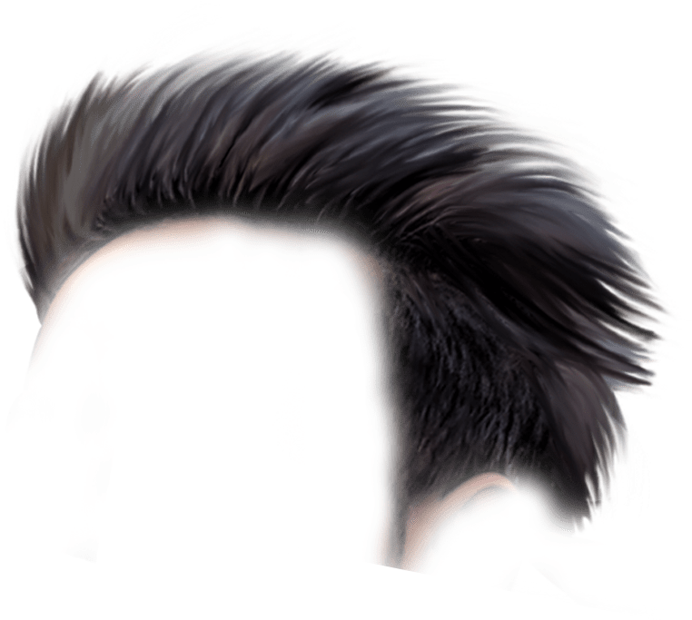 Hair Style Boys 桌布 壁紙 — 一幅風格化的數位插圖，描繪了高蓬巴杜髮型，深色頭髮，在黑色背景上帶有紅色故障效果。