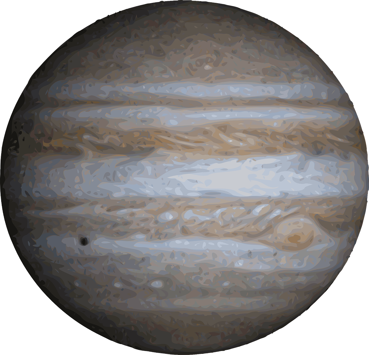 Galaxy Planet 桌布 壁紙 — 一幅風格化的木星數位畫作，帶有米色、灰色和白色雲層的漩渦帶，以及一個小黑點。