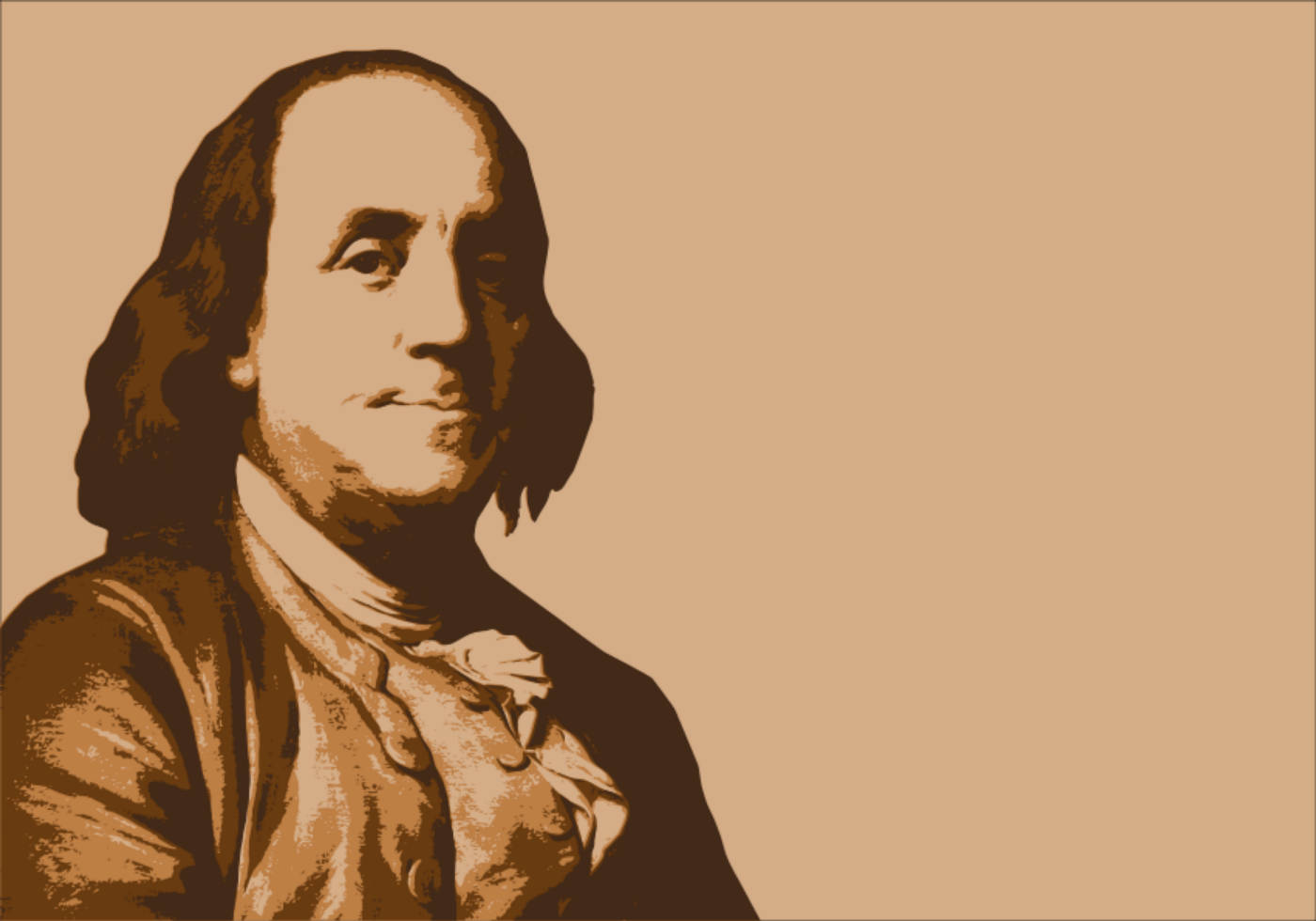 Franklin 桌布 壁紙 — 一幅風格化的棕褐色調肖像，描繪穿著歷史服飾的本傑明·富蘭克林，背景為純色。