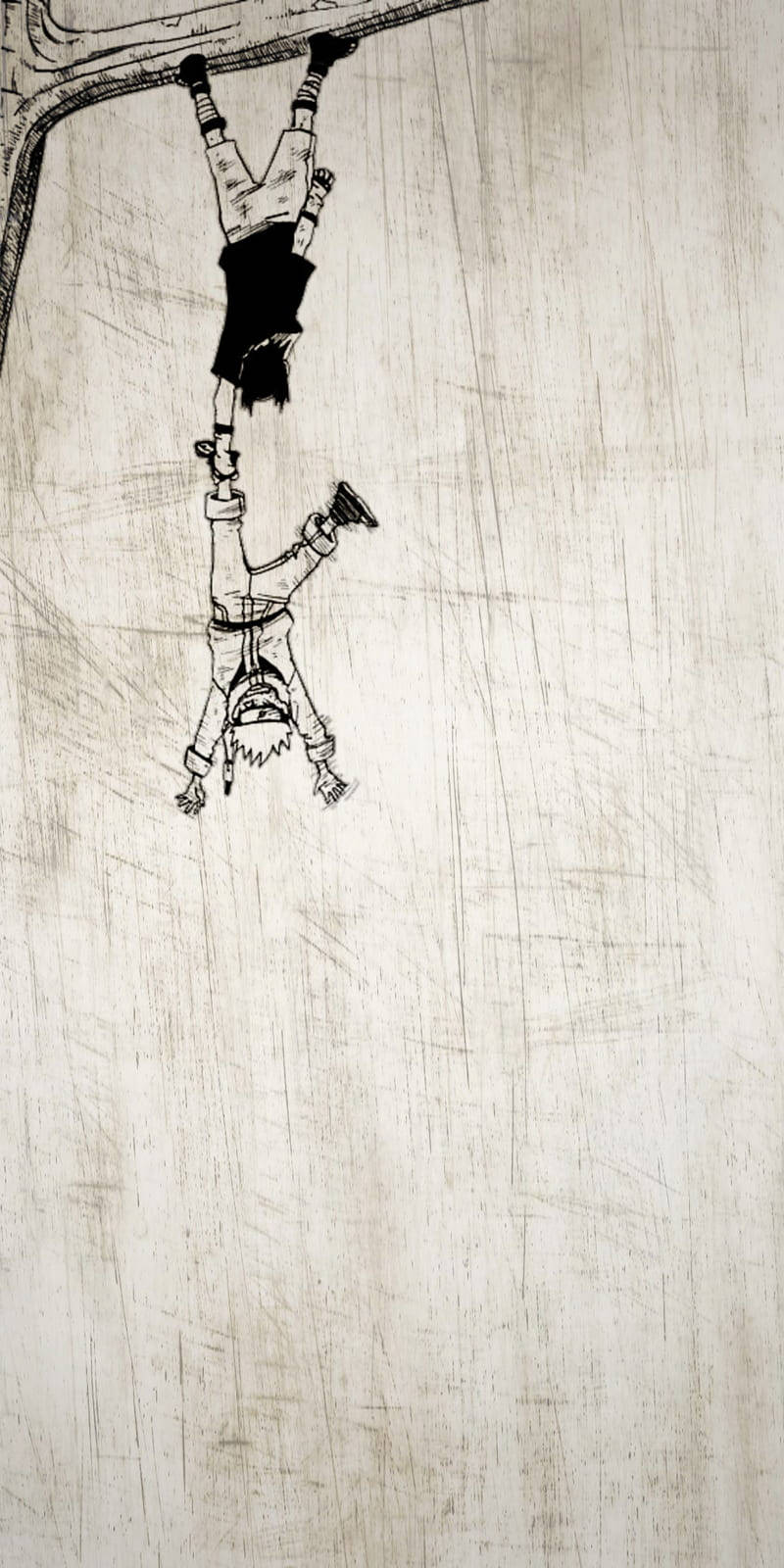 一個人以素描風格倒掛在樹枝上。 — 動漫繪圖 GIF 壁紙