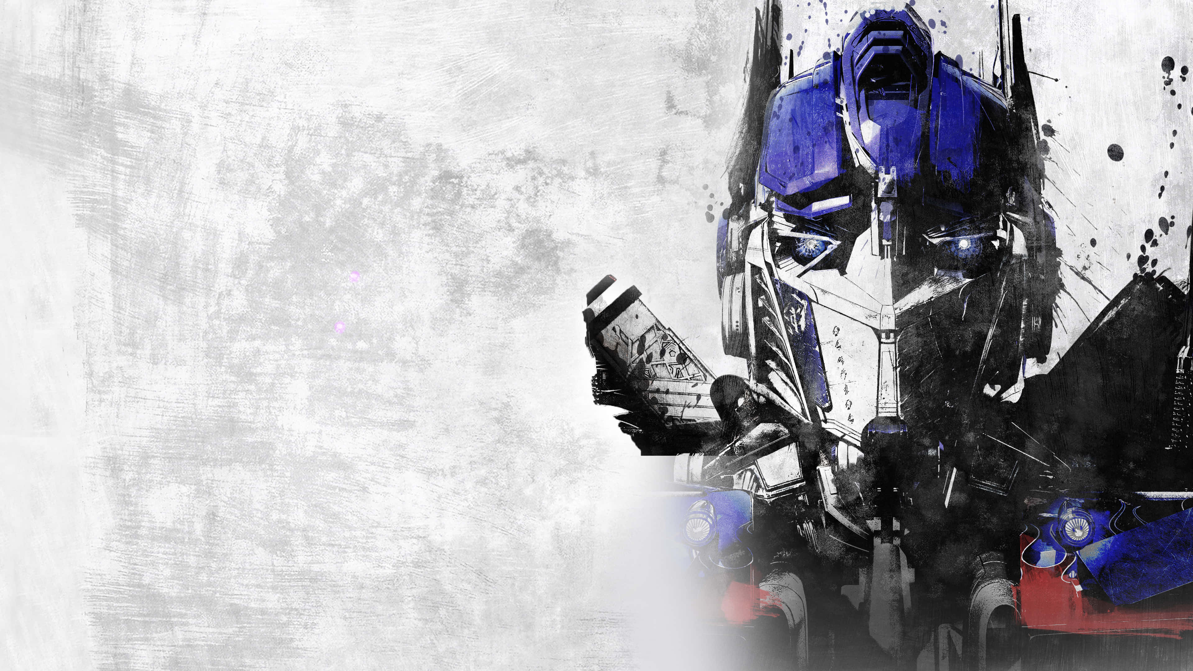 Optimus Prime 4K 桌布 壁紙 — 一幅風格化的水彩畫，描繪了柯博文，帶有鮮明的藍色和銀色色調，背景為紋理灰色。