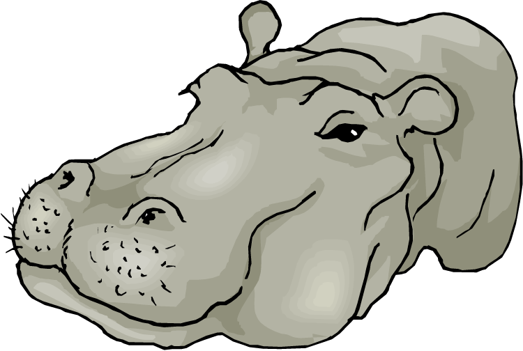 hippo 桌布 壁紙 — 一幅風格化的河馬頭部側面插圖，帶有柔和的灰色色調和粗黑的輪廓線。