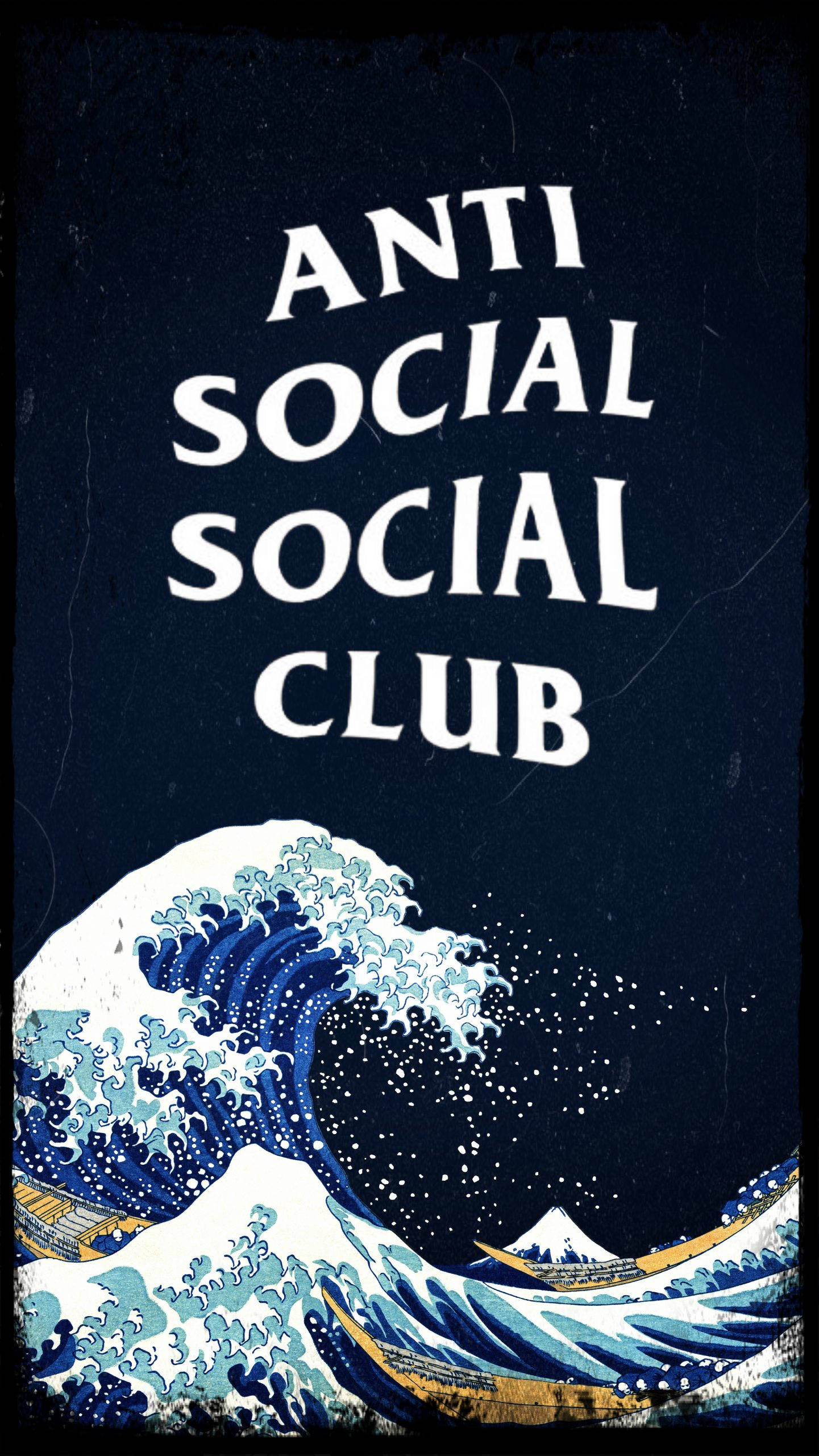 club 桌布 壁紙 — 一幅風格化的波浪藝術作品，在深藍色紋理背景上以粗體白色文字寫著「ANTI SOCIAL SOCIAL CLUB」。