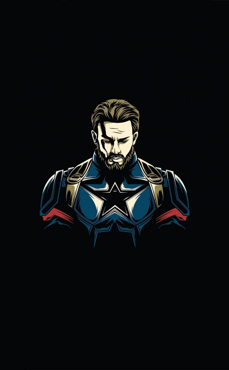 Marvel Captain America 桌布 壁紙 — 一幅風格化的美國隊長插圖，表情嚴肅，背景為黑色。