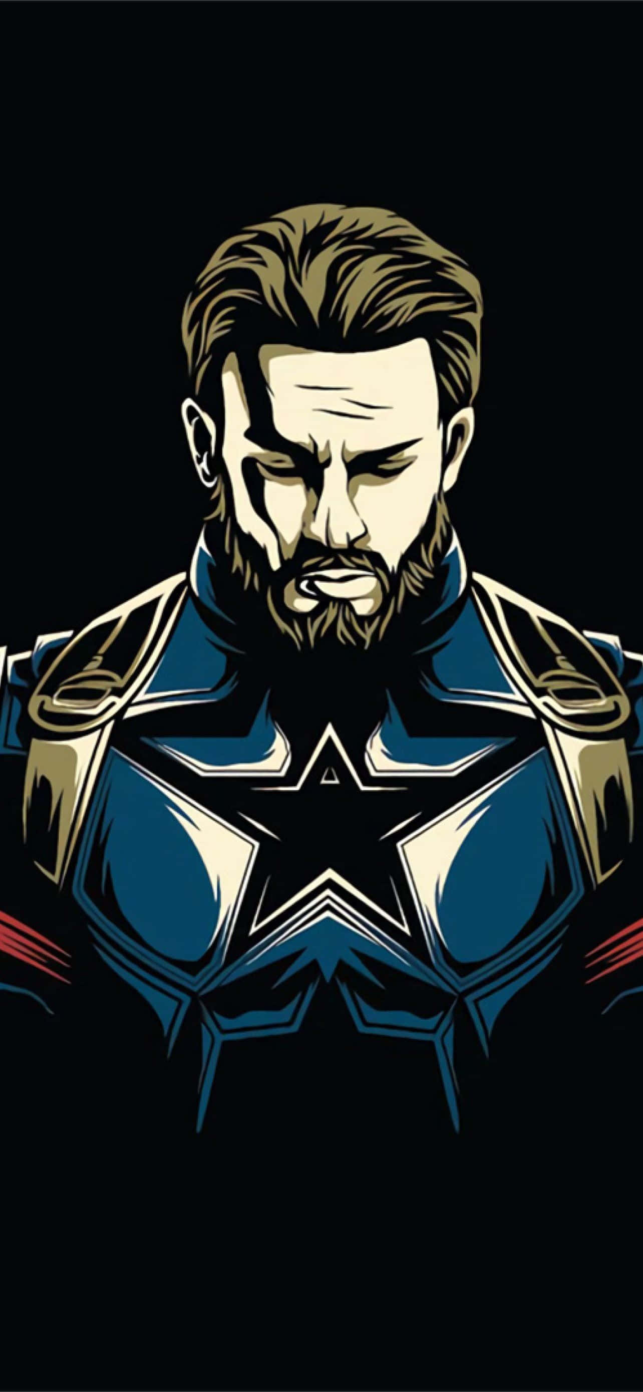 Captain America Cool 桌布 壁紙 — 一幅風格化的美國隊長插圖，表情嚴肅，背景為黑色。