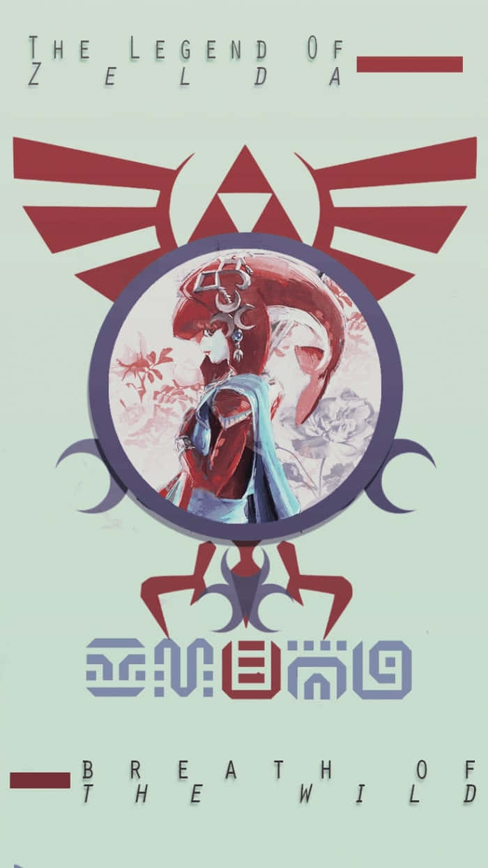 The Legend Of Zelda Mipha 桌布 壁紙 — 一幅風格化的薩爾達插圖，位於三角力量符號和遊戲標題文字下方的圓形框架內。