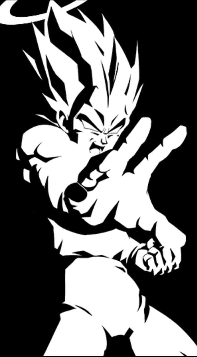 龍珠Z 桌布 壁紙 — 一幅高對比度的黑白插圖，描繪一個頭髮尖刺的動漫戰士擺出強力的戰鬥姿勢。