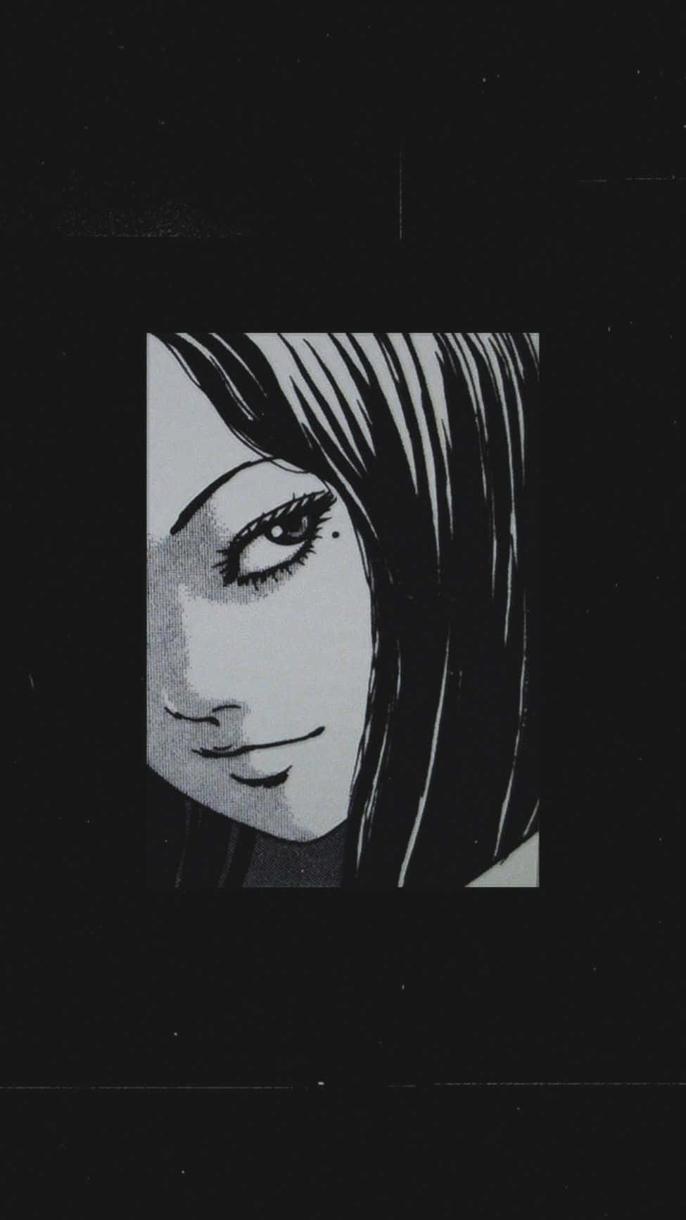 Tomie 桌布 壁紙 — 一幅鮮明的黑白動漫風格女性側面肖像，背景為深色。