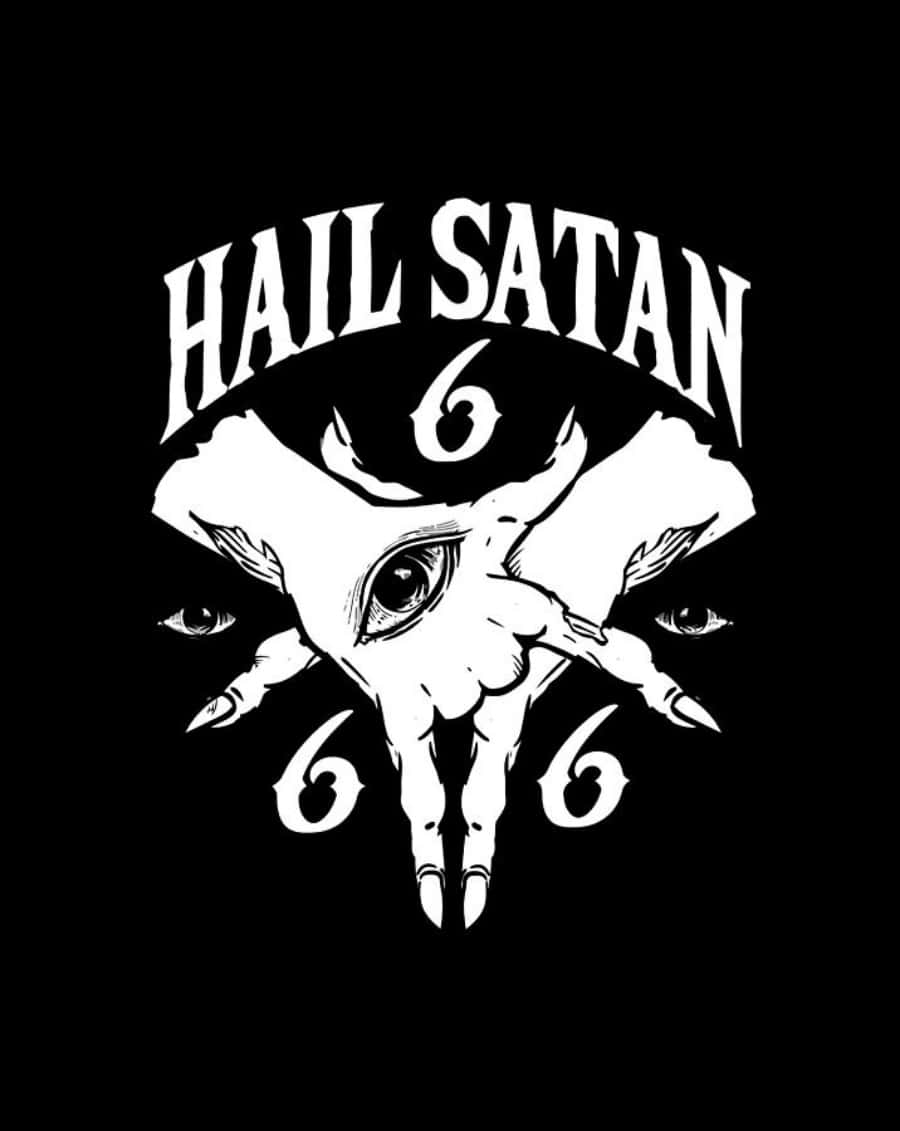 惡魔頭骨帶有眼睛，被文字和數字666環繞。 — 撒旦 GIF 壁紙