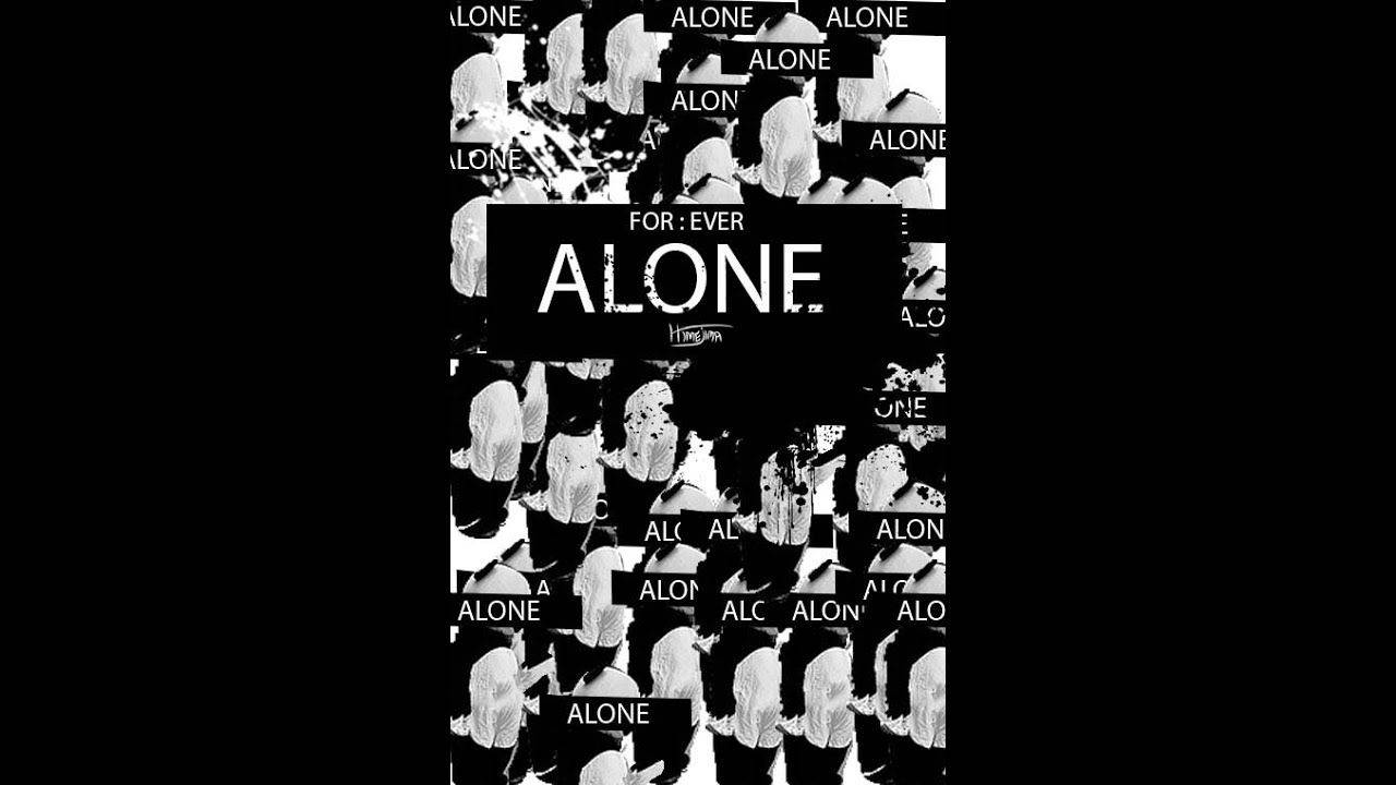Forever Alone 桌布 壁紙 — 一幅鮮明的黑白拼貼畫，由破碎的面孔組成，重複著粗體字「ALONE」。