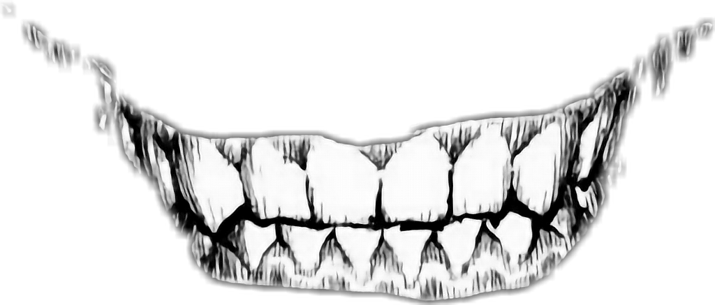 詭異的GIF 桌布 壁紙 — 一幅鮮明的黑白插圖，描繪一張咧嘴大笑的嘴巴，露出參差不齊的牙齒，背景為深色。