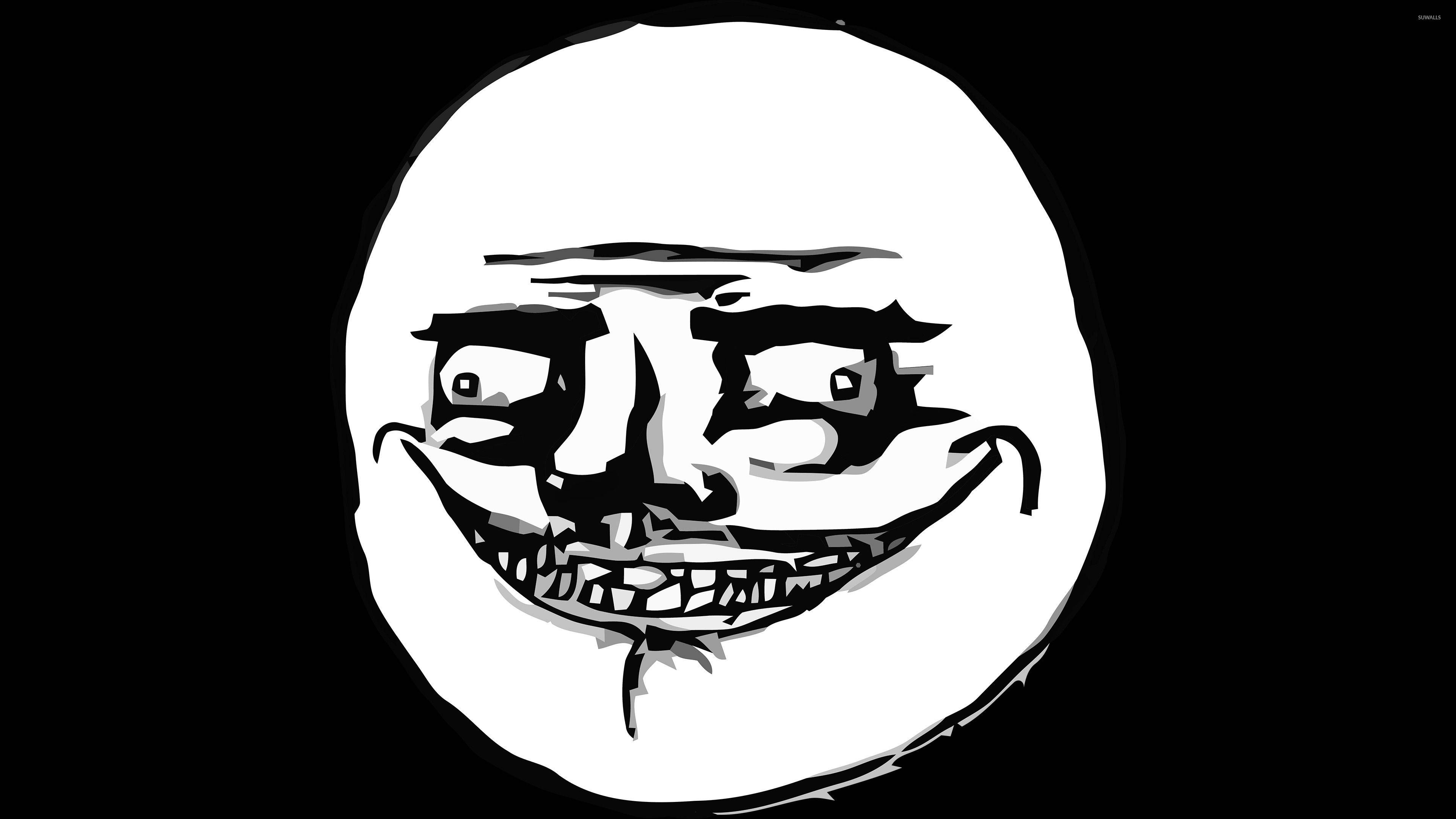 faces 桌布 壁紙 — 一幅鮮明的黑白插圖，描繪了標誌性的「troll face」迷因，有著寬闊的笑容和銳利的眼神。