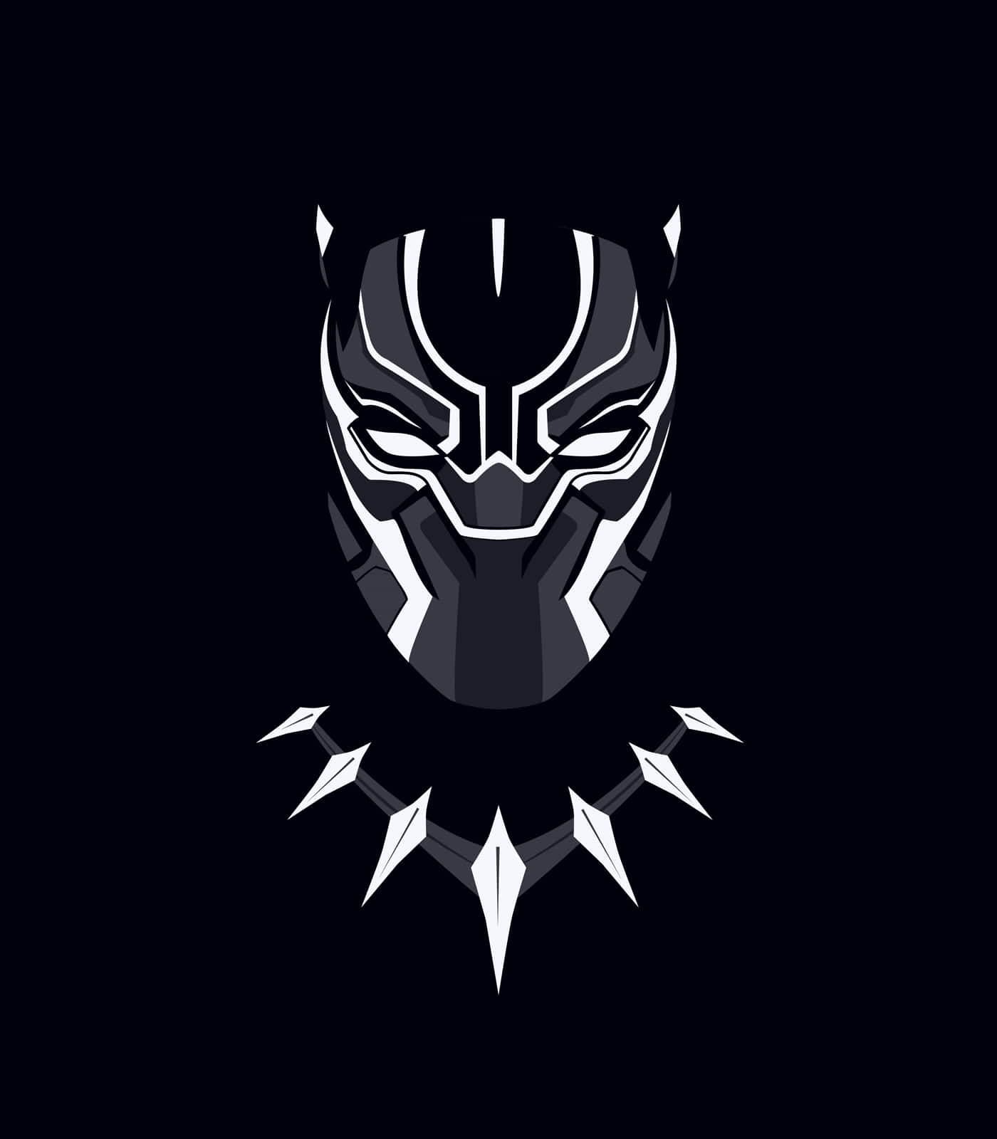 Cute Black Panther 桌布 壁紙 — 一幅鮮明的黑白插圖，描繪了黑豹面具配以尖刺項圈，置於深色背景上。