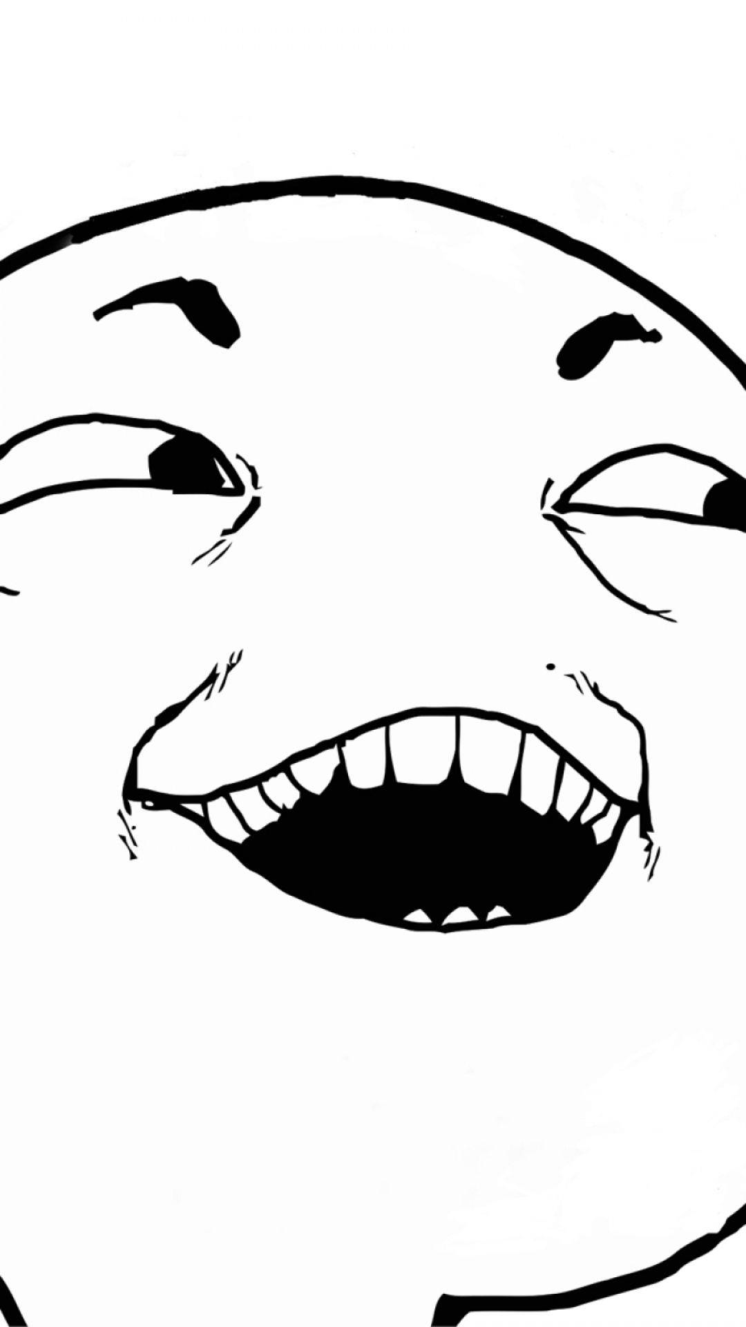 Troll Face 桌布 壁紙 — 一幅鮮明的黑白線條畫，描繪一個卡通臉孔大笑，眼睛睜大，嘴巴張開露出牙齒。