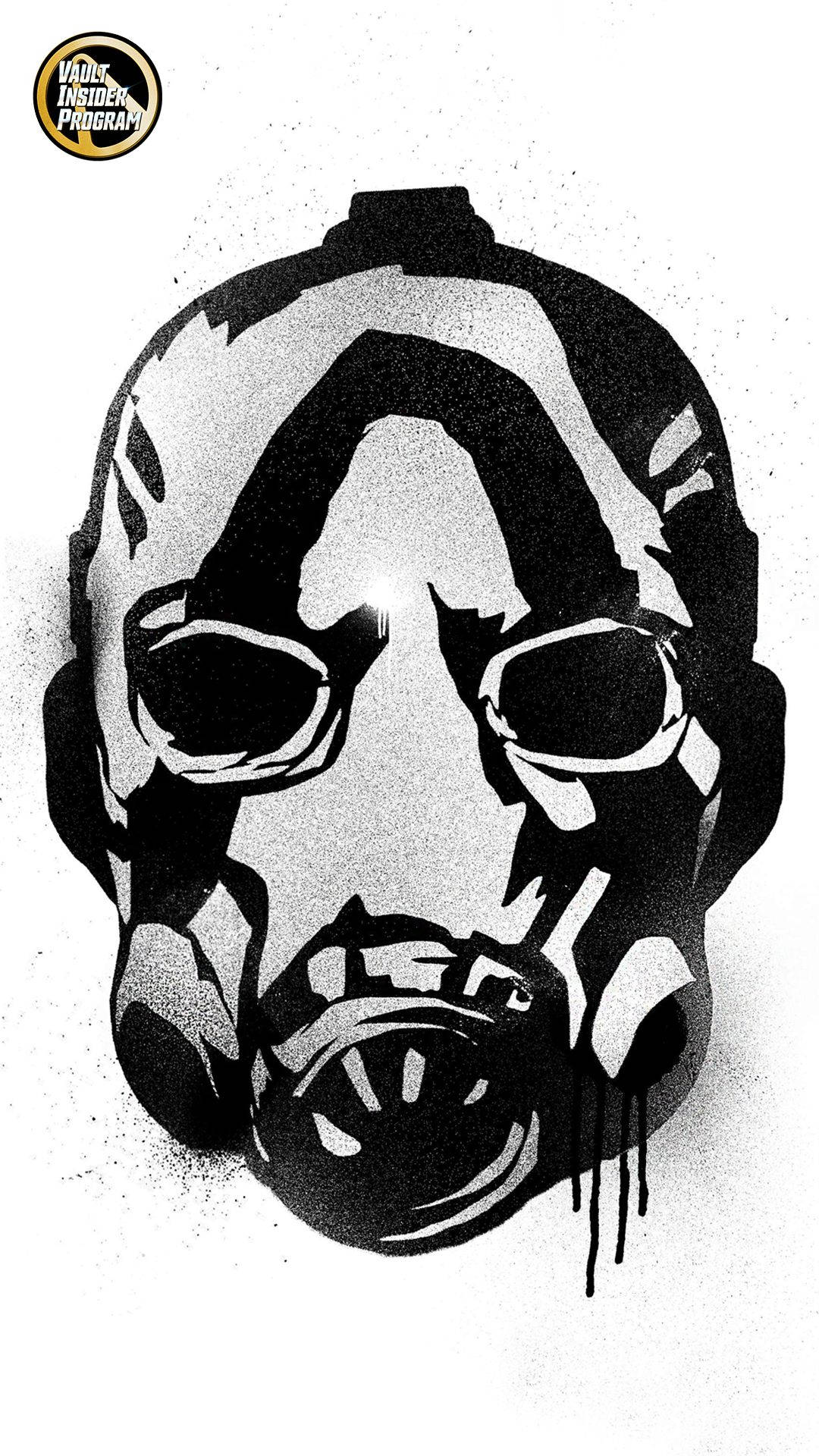 Borderlands 3 桌布 壁紙 — 一幅鮮明的黑白風格化插圖，描繪一個防毒面具，帶有滴落的油漆和粗糙的紋理。