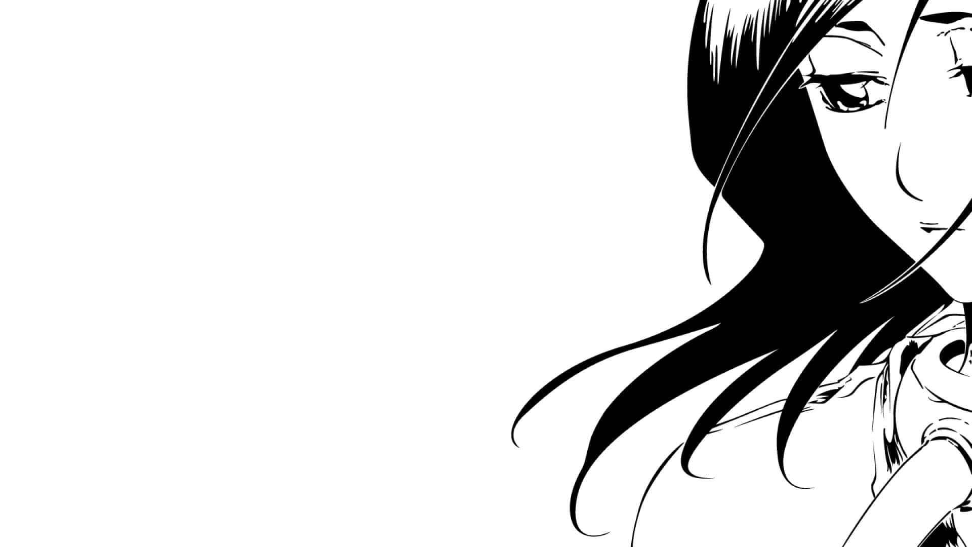 Sketches 桌布 壁紙 — 一幅黑白動漫風格插圖，描繪一位少女的側面，秀髮飄逸，背景為純白色。