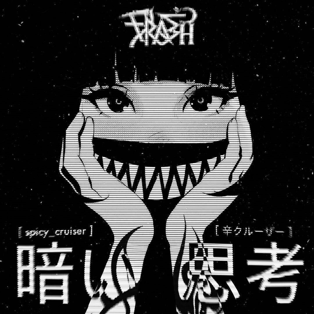 Black And White Anime 桌布 壁紙 — 一幅黑白動漫風格插圖，描繪一個女孩在星空背景下露出寬闊的露齒笑容，雙手框著臉龐。