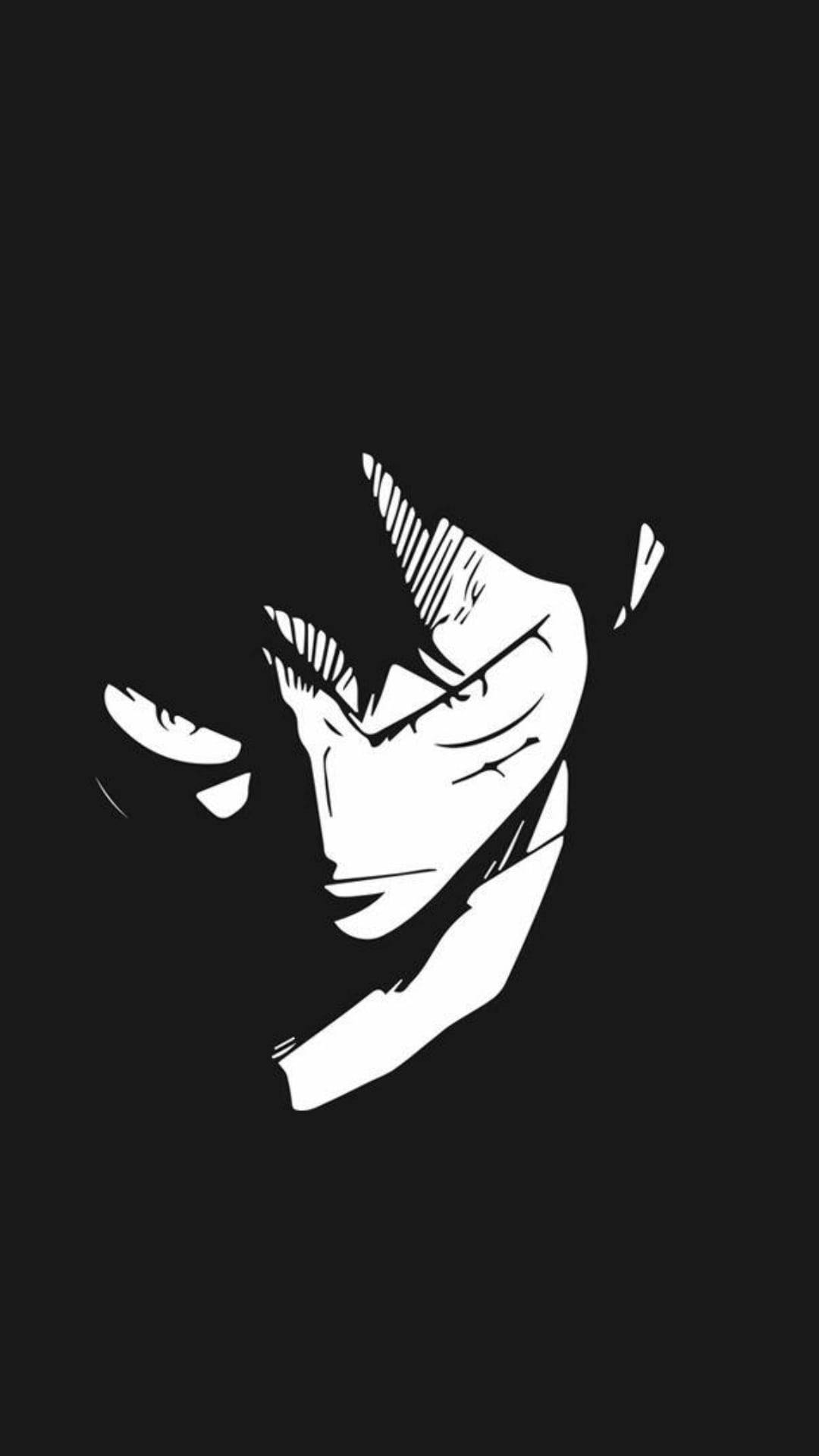Luffy 桌布 壁紙 — 一幅黑白動漫風格肖像，描繪一位眼神銳利、線條分明的堅定年輕男子。
